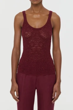 Cyrinne Lace Knit Tank Top in Bordeaux Merino Wool