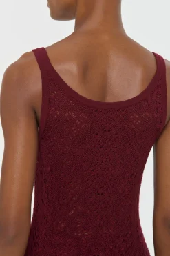 Cyrinne Lace Knit Tank Top in Bordeaux Merino Wool