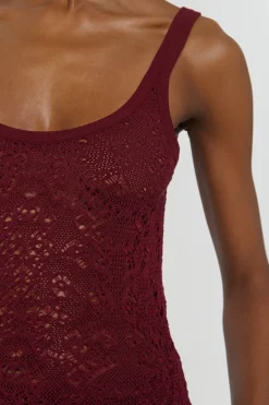 Cyrinne Lace Knit Tank Top in Bordeaux Merino Wool