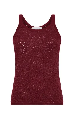 Cyrinne Lace Knit Tank Top in Bordeaux Merino Wool