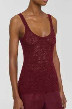 Cyrinne Lace Knit Tank Top in Bordeaux Merino Wool