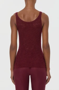 Cyrinne Lace Knit Tank Top in Bordeaux Merino Wool
