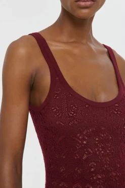 Cyrinne Lace Knit Tank Top in Bordeaux Merino Wool