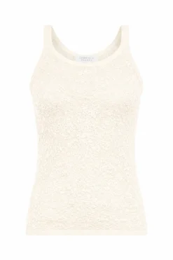 Cyrinne Lace Knit Tank Top in Off White Merino Wool