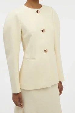 Daelan Jacket in Ivory Virgin Wool Silk Slub