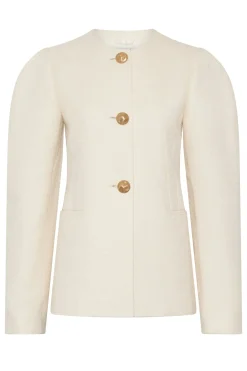 Daelan Jacket in Ivory Virgin Wool Silk Slub