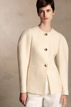 Daelan Jacket in Ivory Virgin Wool Silk Slub