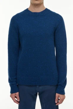 Daniel Knit Sweater in Electric Navy Speckled Aran Cashmere