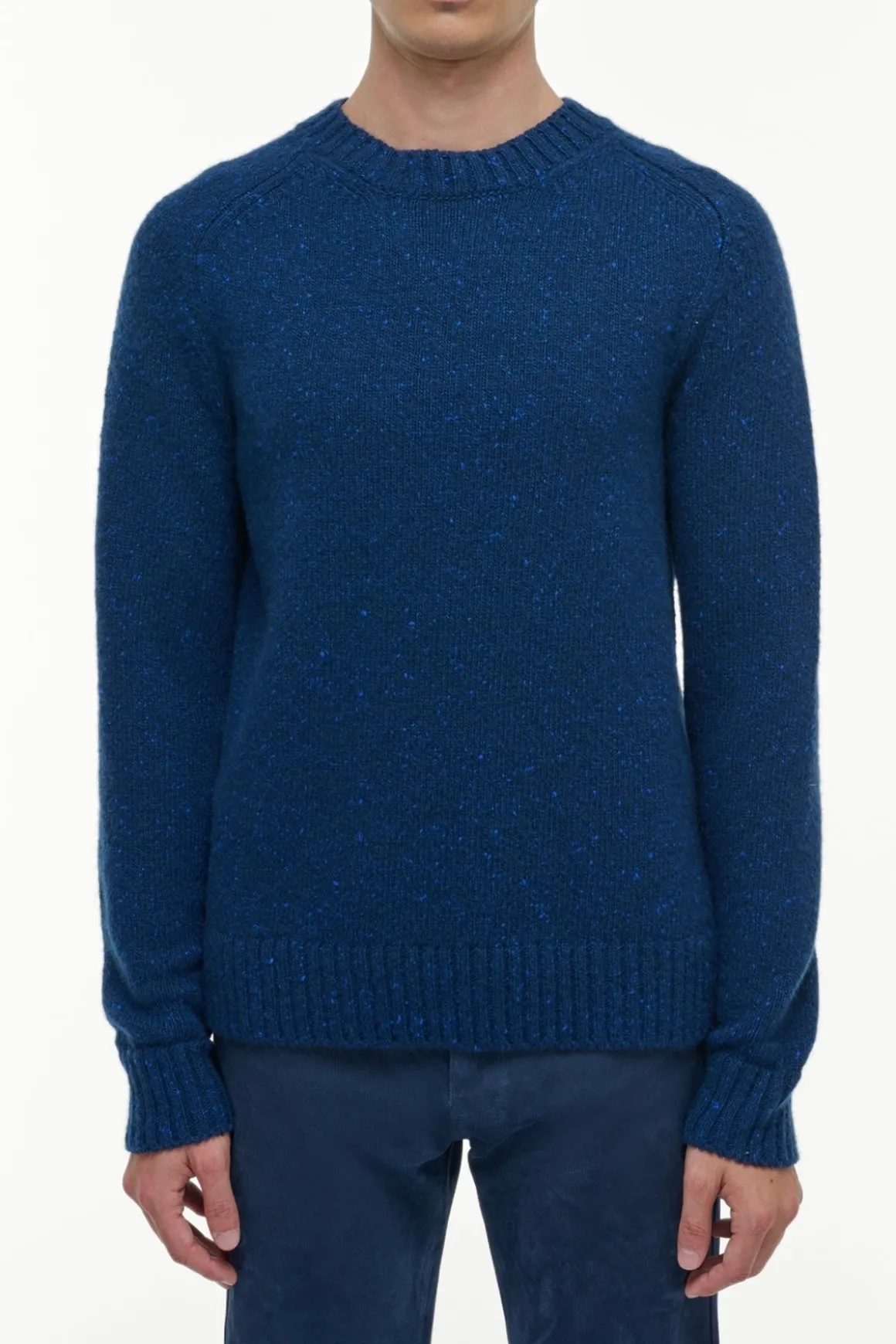 Daniel Knit Sweater in Electric Navy Speckled Aran Cashmere