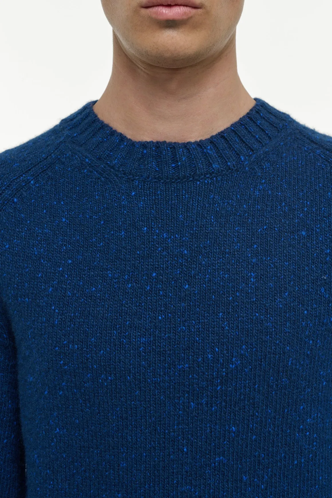 Daniel Knit Sweater in Electric Navy Speckled Aran Cashmere