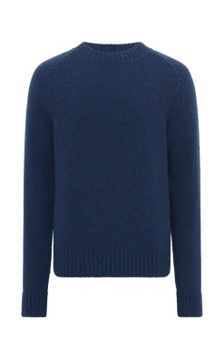 Daniel Knit Sweater in Electric Navy Speckled Aran Cashmere