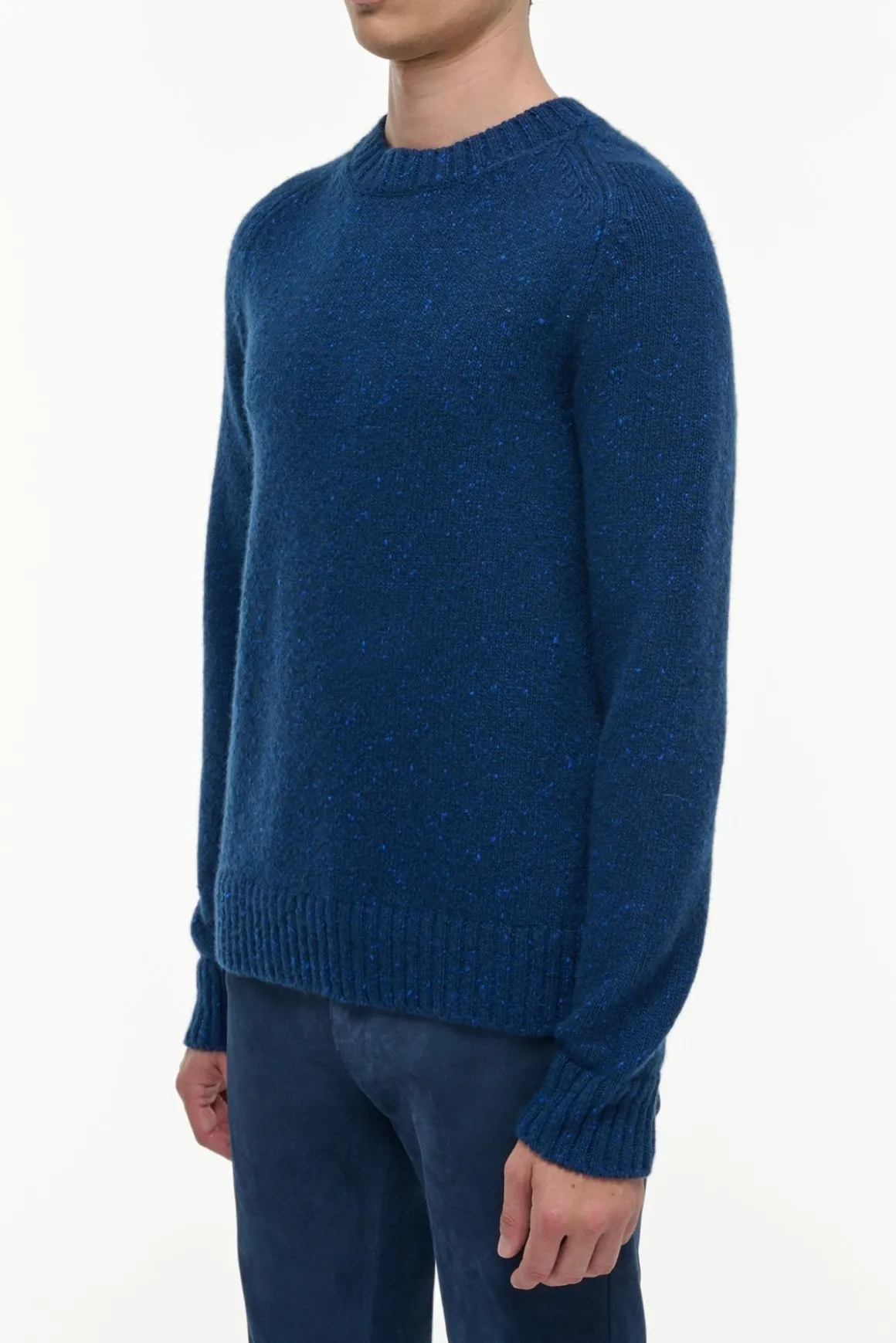 Daniel Knit Sweater in Electric Navy Speckled Aran Cashmere