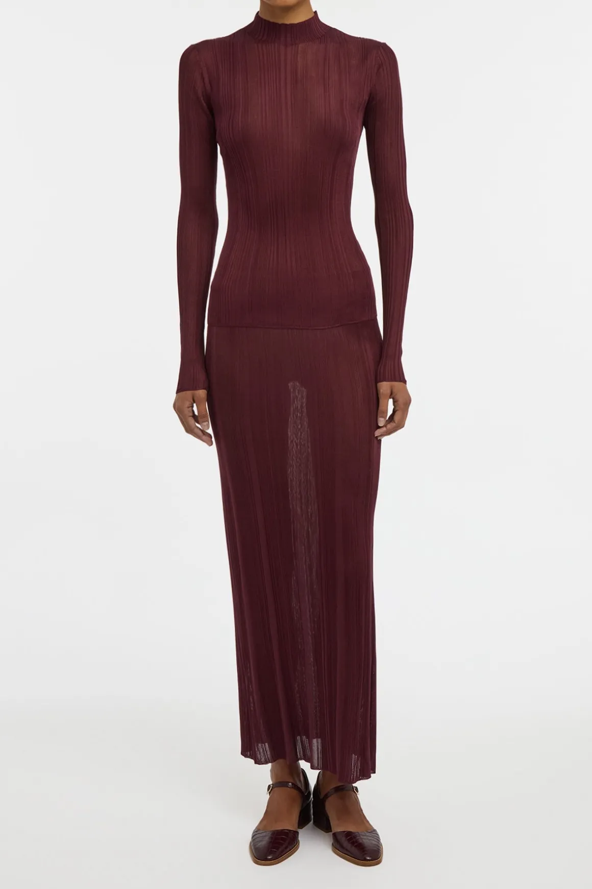 Daniella Knit Maxi Skirt in Bordeaux Silk