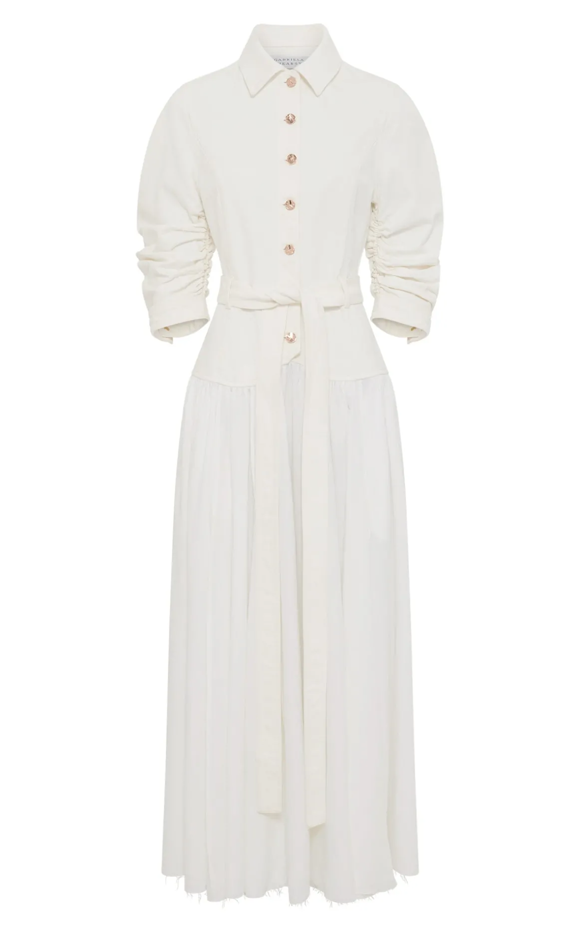 Delyth Shirtdress in White Recycled Cotton Denim & Linen