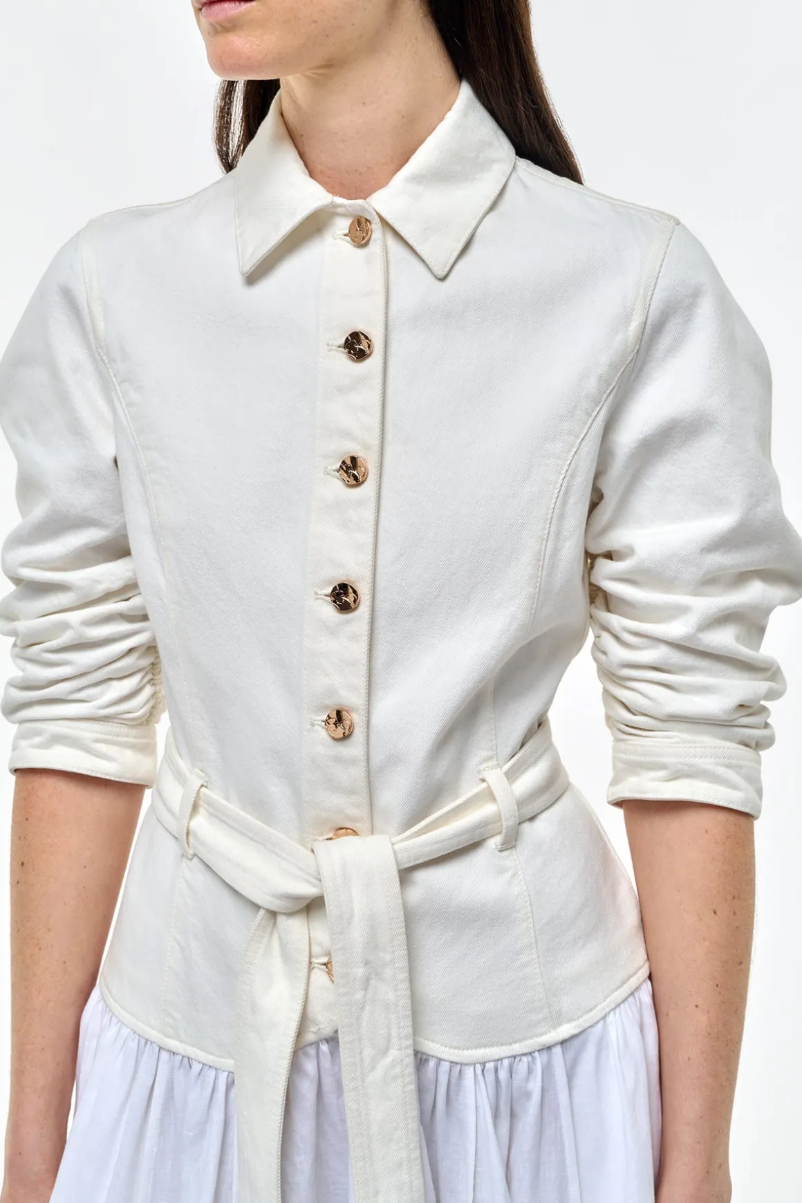 Delyth Shirtdress in White Recycled Cotton Denim & Linen