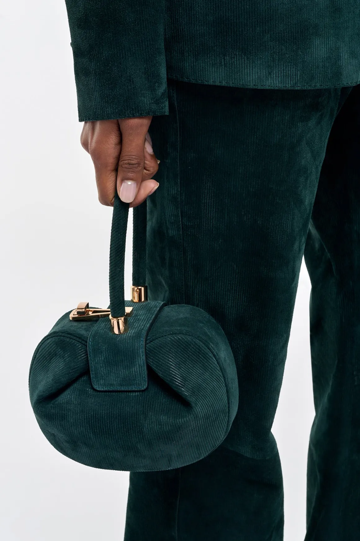 Demi Bag in English Green Suede Corduroy