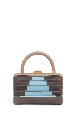 Diana Bag in Grey & Light Blue Suede with Nude Nappa Leather Handle