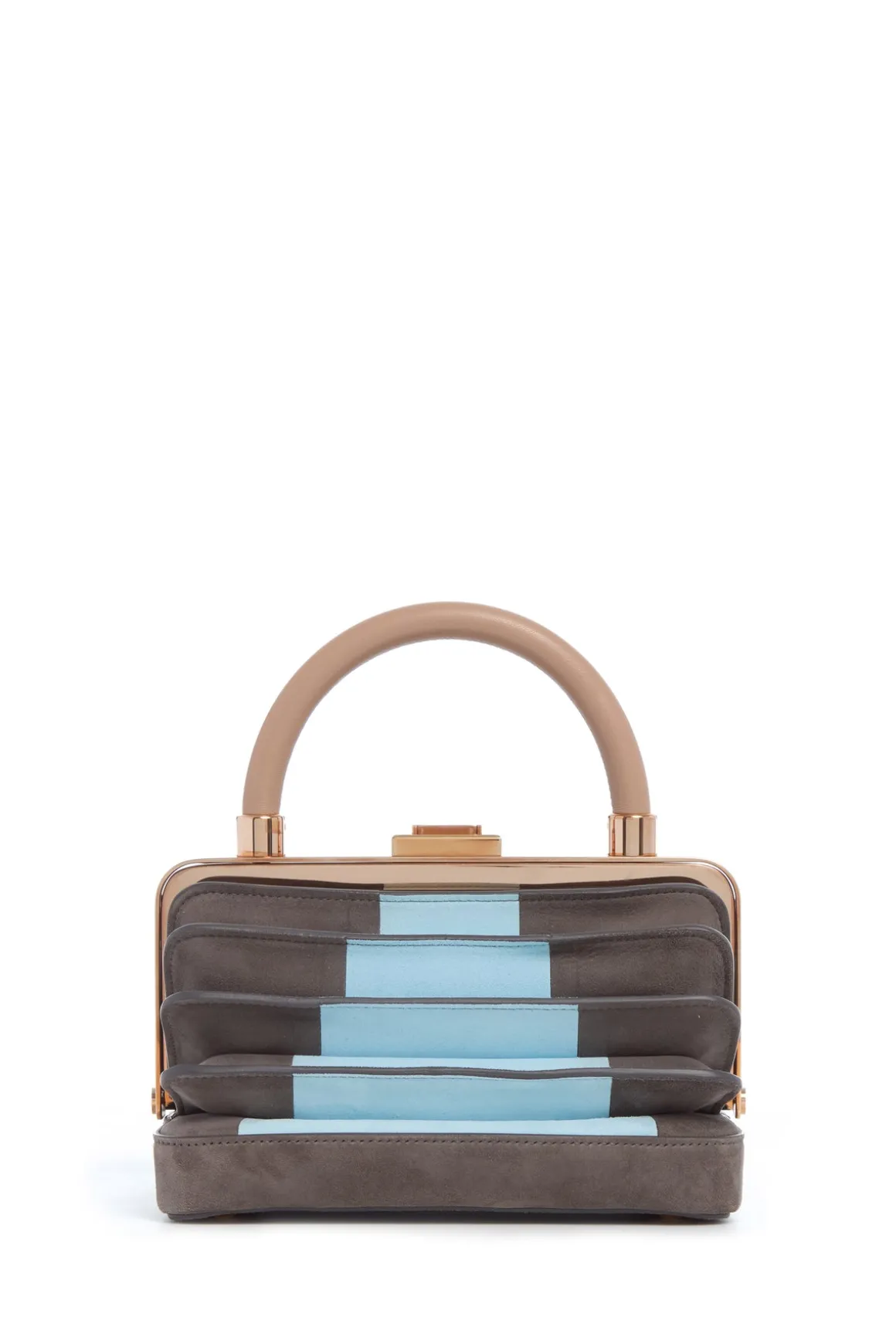 Diana Bag in Grey & Light Blue Suede with Nude Nappa Leather Handle