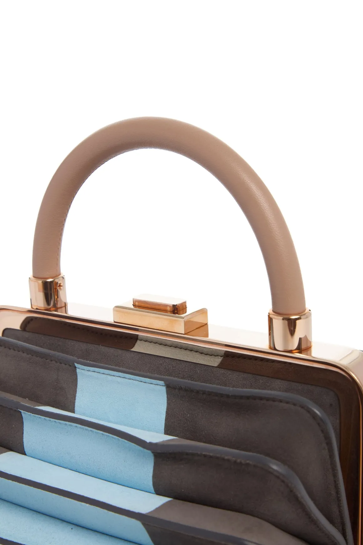 Diana Bag in Grey & Light Blue Suede with Nude Nappa Leather Handle