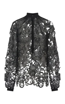 Dietrich Blouse in Black Silk Organza Lace