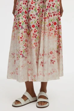 Dugald Pleated Midi Skirt in Uruguayan Flowers Printed Silk