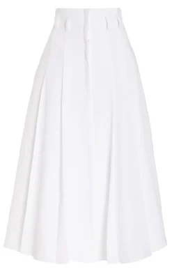Dugald Pleated Midi Skirt in White Aloe Linen