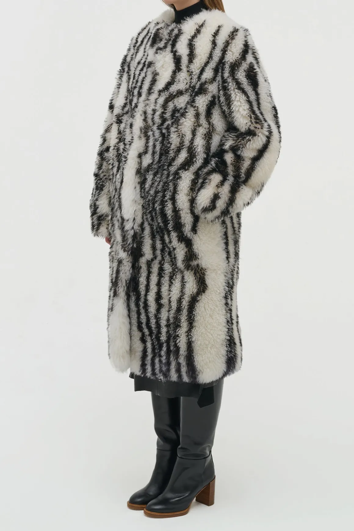 Ebel Coat in Ivory & Black Cashmere Shearling