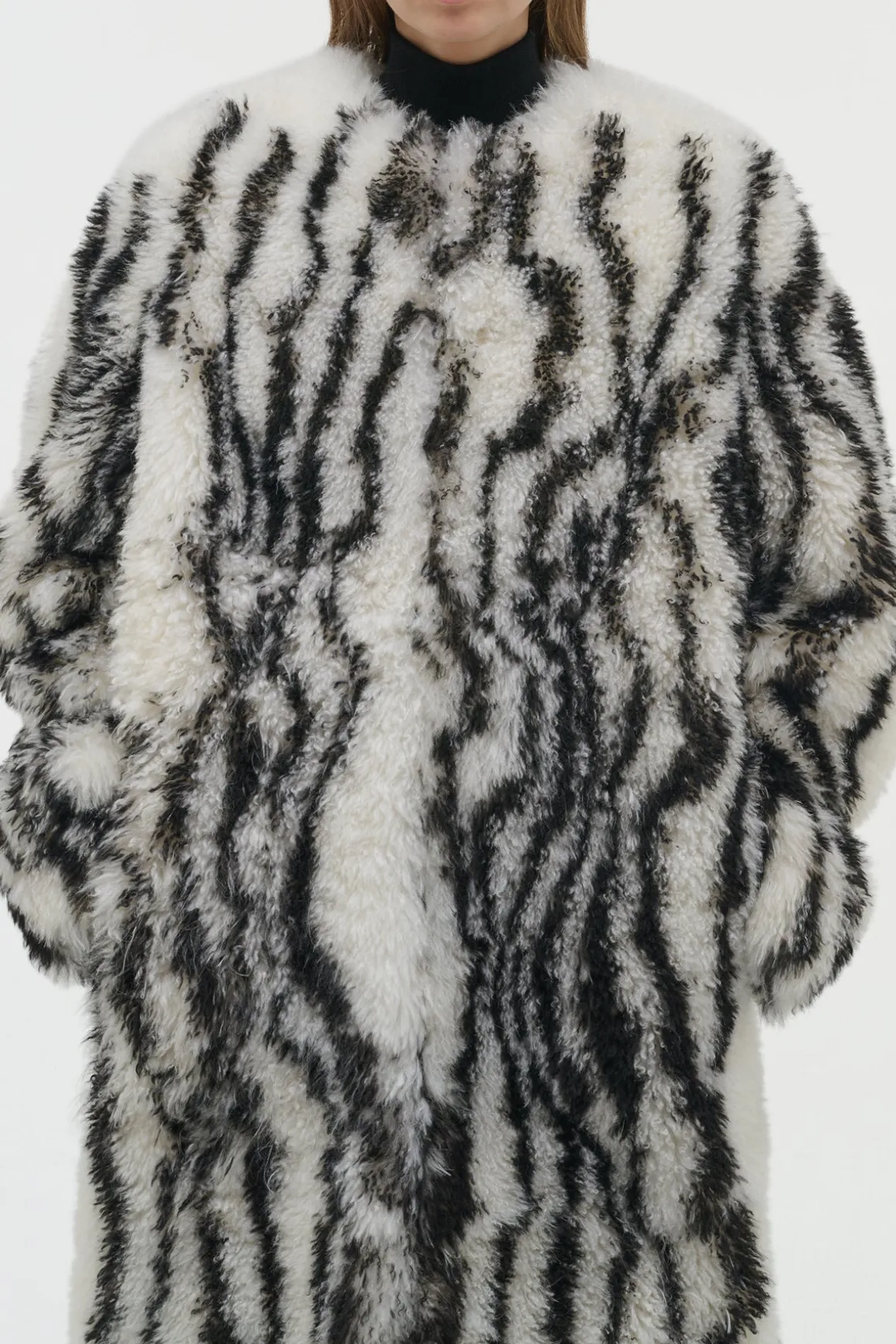 Ebel Coat in Ivory & Black Cashmere Shearling
