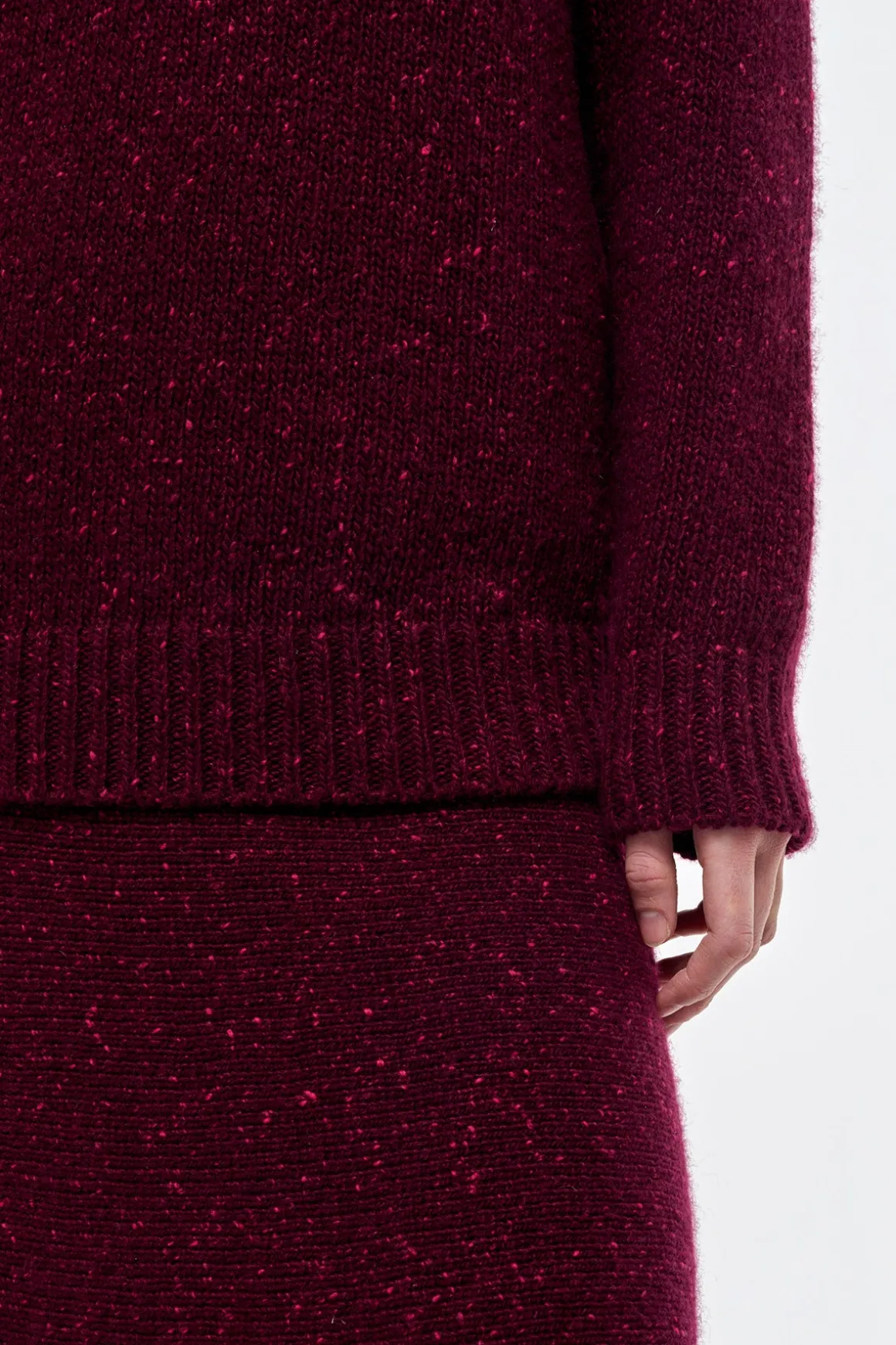 Eden Knit Midi Skirt in Bordeaux Speckled Aran Cashmere