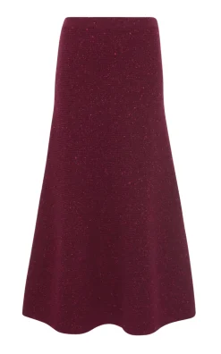 Eden Knit Midi Skirt in Bordeaux Speckled Aran Cashmere
