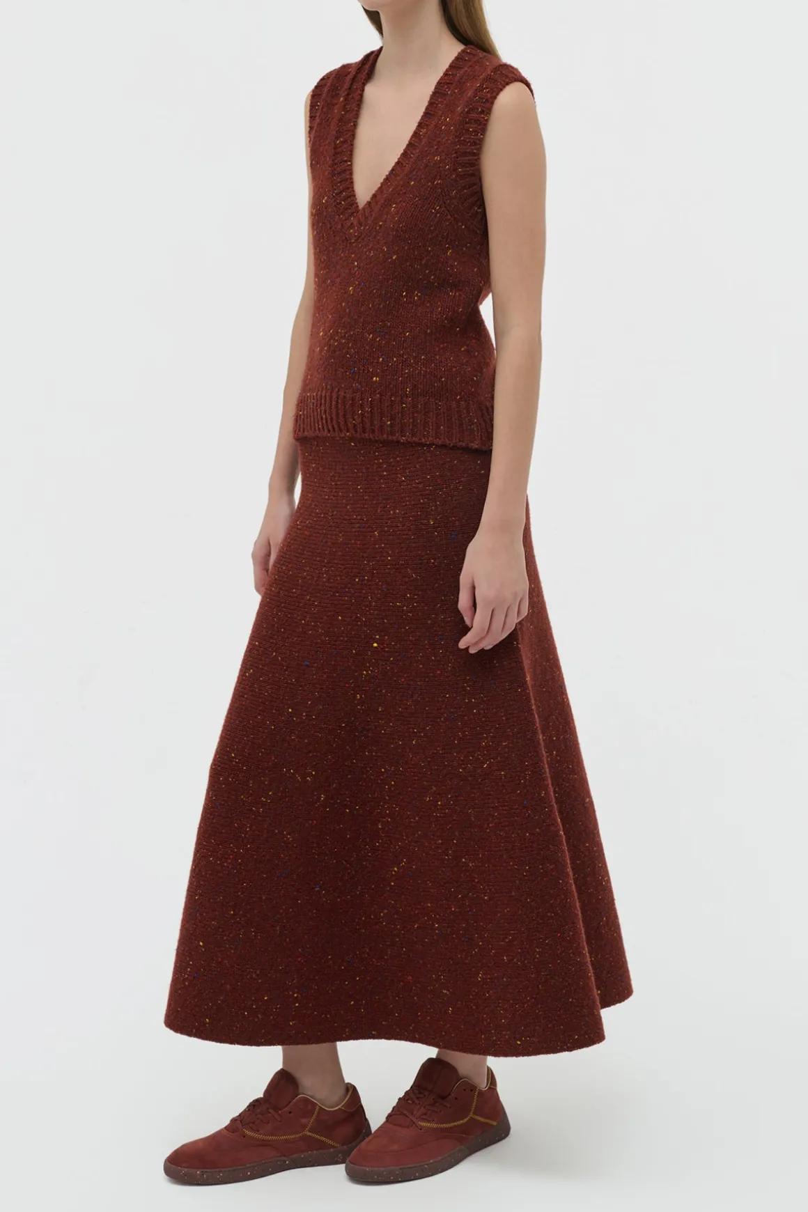 Eden Knit Midi Skirt in Burnt Sienna Multi Speckled Aran Cashmere