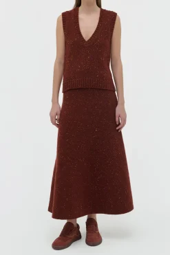 Eden Knit Midi Skirt in Burnt Sienna Multi Speckled Aran Cashmere