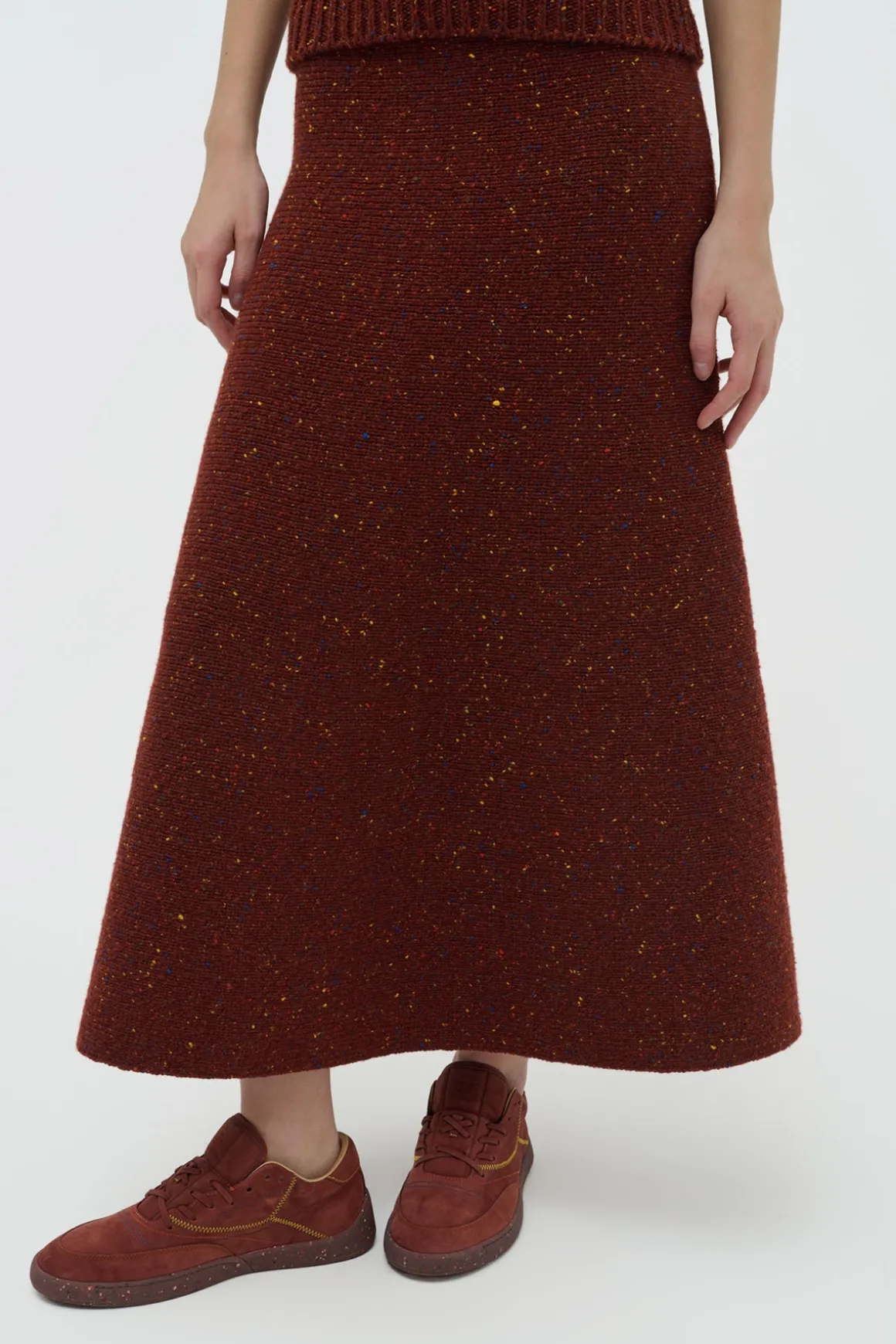 Eden Knit Midi Skirt in Burnt Sienna Multi Speckled Aran Cashmere