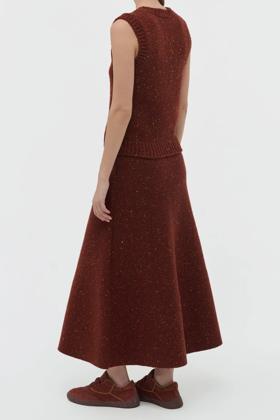 Eden Knit Midi Skirt in Burnt Sienna Multi Speckled Aran Cashmere