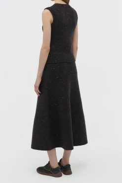 Eden Knit Midi Skirt in Charcoal Multi Speckled Aran Cashmere