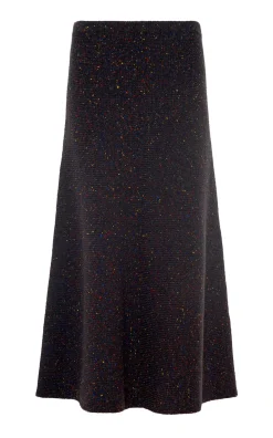 Eden Knit Midi Skirt in Charcoal Multi Speckled Aran Cashmere