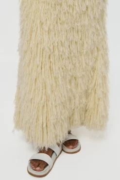 Elianor Fringe Knit Maxi Dress in Off White Silk Cashmere