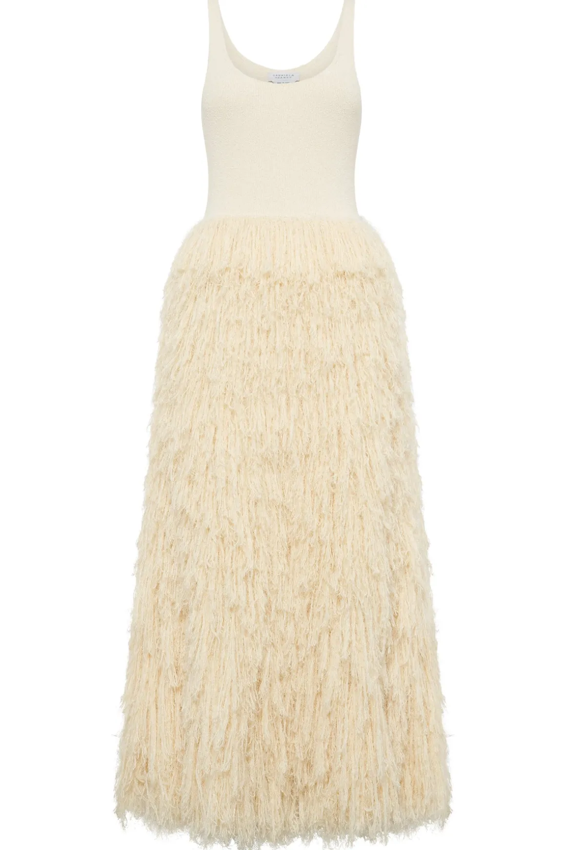 Elianor Fringe Knit Maxi Dress in Off White Silk Cashmere