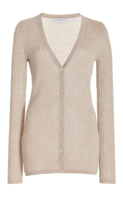 Emma Pointelle Knit Cardigan in Oatmeal Cashmere Silk