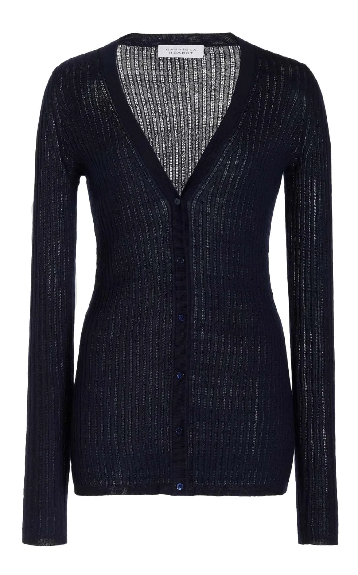 Emma Pointelle Knit Cardigan in Dark Navy Cashmere Silk