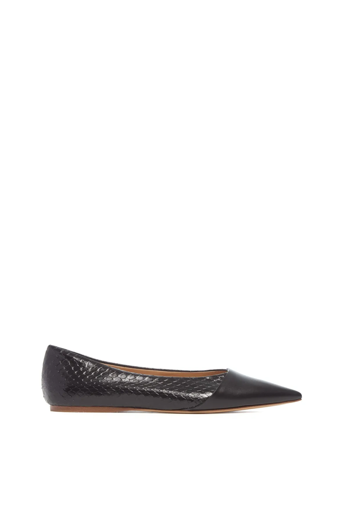 Empress Ballerina Flat Shoe in Black Snakeskin & Leather