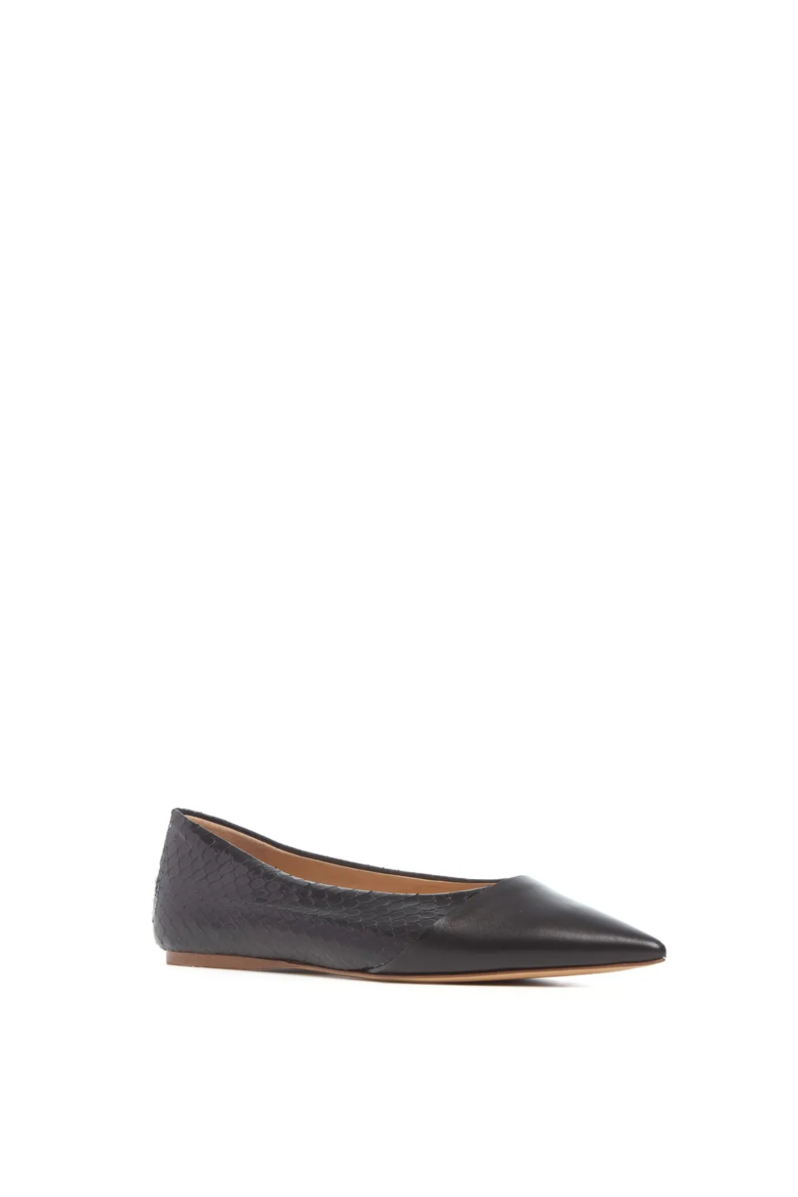 Empress Ballerina Flat Shoe in Black Snakeskin & Leather