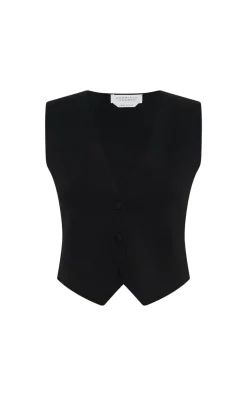 Enso Knit Vest in Black Merino Wool Cashmere