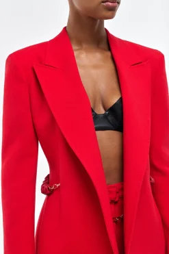 Epona Chain Blazer in Scarlet Red Virgin Wool Crepe