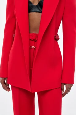 Epona Chain Blazer in Scarlet Red Virgin Wool Crepe