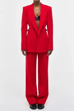 Epona Chain Blazer in Scarlet Red Virgin Wool Crepe