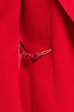 Epona Chain Blazer in Scarlet Red Virgin Wool Crepe