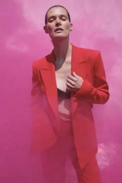Epona Chain Blazer in Scarlet Red Virgin Wool Crepe
