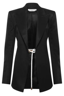 Epona Rope Blazer in Black Textured Linen Slub