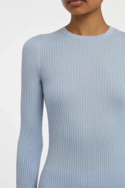 Erya Knit Crewneck Sweater in Halogen Blue Cashmere Silk
